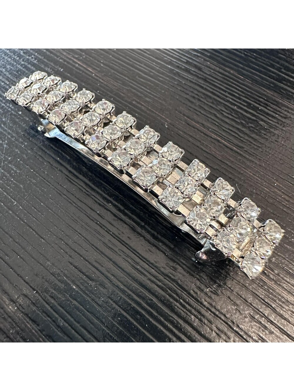 Vintage Made In France Rhinestone Barrette Clear Crystal Silver Tone Hair Clip - Picture 3 of 8